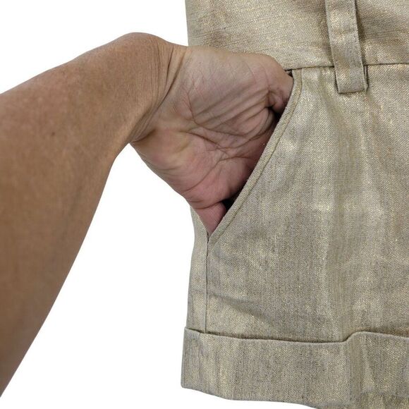 Alice + Olivia Gold Metallic Linen Blend Mid Rise Shorts Size 0 Glam Sparkle - Picture 4 of 6